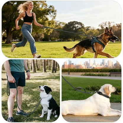 FOVRLZSE Reflective Bungee Dog Leash for Small Medium Large Dogs - 4FT to 5FT Adjustable Shock Absorbing Leash with Double Padded Handle & 360 No Tangle Metal Clasp (Olive Green) - color: Olive Green