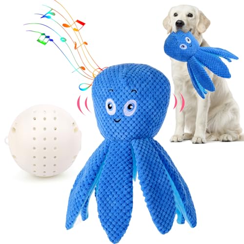 BABORUI Interactive Dog Toys Octopus, Jumping Squeaky Dog Toys with Recording and Music Modes, Rechargeable Moving Dog Chew Toys for Small/Medium/Large Dogs to Keep Them Busy - color: Blue Octopus