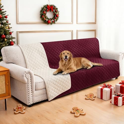 Waterproof Couch Covers for Pets, Waterproof Dog Bed Cover, Anti-Slip Soft Dog Blankets, Couch Cover for Dogs Washable, Pet Blanket for Puppy Large Dogs Cat Christmas (68x82 Inch, Burgundy) - color: Burgundy, size: 68" x 82" (Pack of 1)