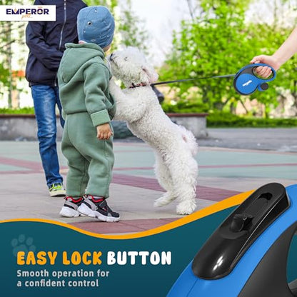 26 ft Retractable Dog Leash Blue - Heavy Duty Retractable Pet Leash with Anti-Slip Grip for Medium to Large Dogs up to 110 lbs -Aura BL26 - color: Blue, size: 26 ft