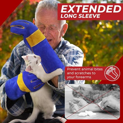 HANDLANDY Animal Handling Gloves, Bite-Proof, Scratch-Resistant, Pet Gloves for Dogs, Cats, Falconry, Gardening - color: Blue, size: 14 Inches