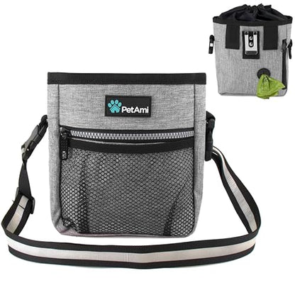 PetAmi Dog Treat Pouch, Pet Treat Pouch for Training, Dog Walking Bag Holder for Kibbles, Pet Food Toy, Dog Trainer Essentials Supplies, Poop Bag Dispenser, 3 Ways to Wear (Heather Gray) - color: Heather Gray
