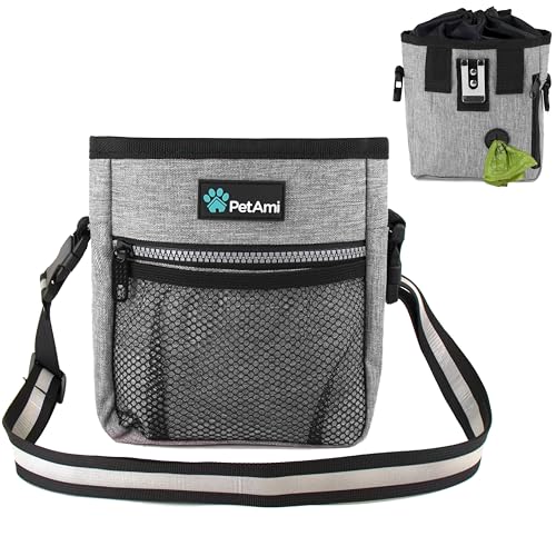 PetAmi Dog Treat Pouch, Pet Treat Pouch for Training, Dog Walking Bag Holder for Kibbles, Pet Food Toy, Dog Trainer Essentials Supplies, Poop Bag Dispenser, 3 Ways to Wear (Heather Gray) - color: Heather Gray