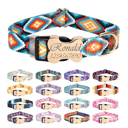 Personalized Custom Customized Silent No Jingle Dog Collar with Engraved ID Dog Name Phone Number/Dog Collars for Puppy X-Small Small Medium Large X-Large Boy Girl Dogs-Rhombus-XS - color: 16 Rhombus, size: X-Small (0.6" *7.8"-11.8")