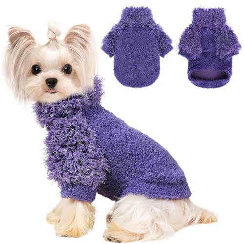 Small Dog Sweater Turtlenecks Dog Sweaters for Small Dogs Winter Fleece Doggy Clothes Puppy Outfits Cold Warm Pet Sweater Puppy Coat Doggie Jacket for Chihuahua Yorkie Teacup Cat Apparel, Purple, M - color: Purple, size: Medium (Chest 17in )