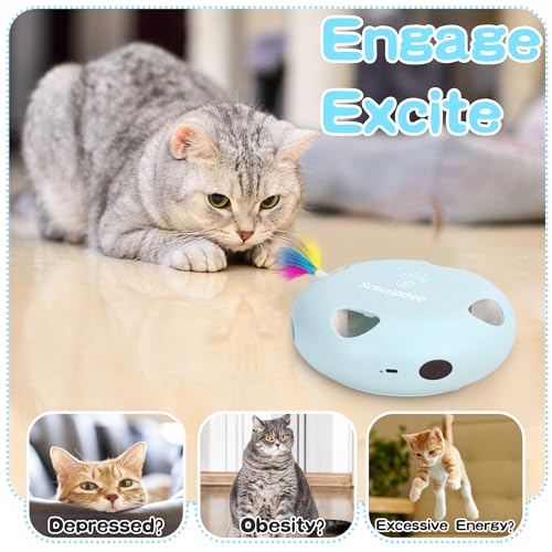 Cat Toys, Rechargeable Interactive Cat Toy, Smart Sensor Pop-Up Feather Toy with 7 Holes, USB Powered Automatic Kitten Toy for Indoor Cats, Blue - color: blue