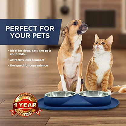 Bonza Cat or Small Dog Bowls with Spill-Proof Mat,12 oz Stainless Steel Feeding Dishes - size: Feeding Station