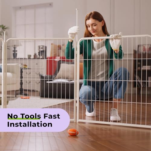 Dog Playpen Indoor, 45 Inch 16 Panels Puppy Playpen for Large Dogs, Easy Setup Anti-Rust Pet Fence, White - size: 45 inch