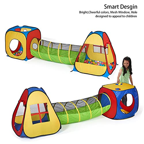 UTEX 3 in 1 Pop Up Play Tent with Tunnel, Ball Pit for Kids, Boys, Girls, Babies and Toddlers, Indoor/Outdoor Playhouse - color: Red/Yellow & Square Tent