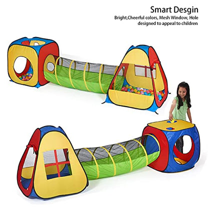 UTEX 3 in 1 Pop Up Play Tent with Tunnel, Ball Pit for Kids, Boys, Girls, Babies and Toddlers, Indoor/Outdoor Playhouse - color: Red/Yellow & Square Tent
