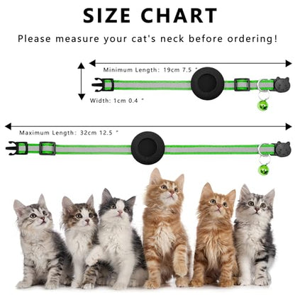 Seyezo Breakaway Airtag Cat Collar, Reflective Cat Collar with Air Tag Holder, Kitten Collar with Bell for Boys Girls Cats, GPS Tracker for Cats 0.4’’ Width Adjustable Safe Kitty Collar, Light Green