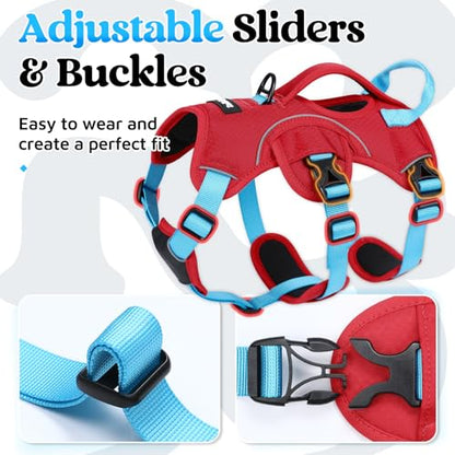 rabbitgoo Escape Proof Dog Harness Large Dogs, Soft Padded Full Body Pet Harness, Reflective Adjustable No Pull Vest with Lift Handle and Leash Clip for Walking Hiking Training, Blue & Red, S - color: Blue & Red, size: Small (Pack of 1)
