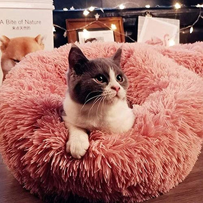 otoez Kitten Puppy Bed Extra Small XS Round Dog Cat Beds Anti Anxiety Plush Pet Calming Donut Bed with Non-Slip Waterproof Bottom, Washable (15.7", Pink) - color: Pink, size: 15.7"