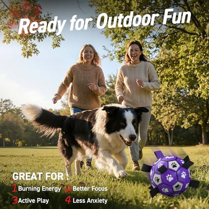 QDAN Dog Toys Soccer Ball with Straps - Dog Water Toy, Puppy Birthday Gifts, Durable Dog Balls for Small Medium Dogs （6 Inch） - color: Purple White, size: 6 Inch
