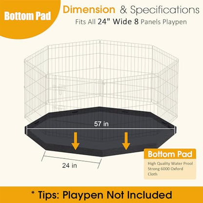 Dog Playpen Bottom Pad Cover Only, Black Replacement Floor Liner for 8-Panel 24 Inch Pet Playpen, Washable Bottom Tray Cover for Small Medium Dogs, Indoor Outdoor Use, Playpen Not Included - style: Bottom pad cover Black