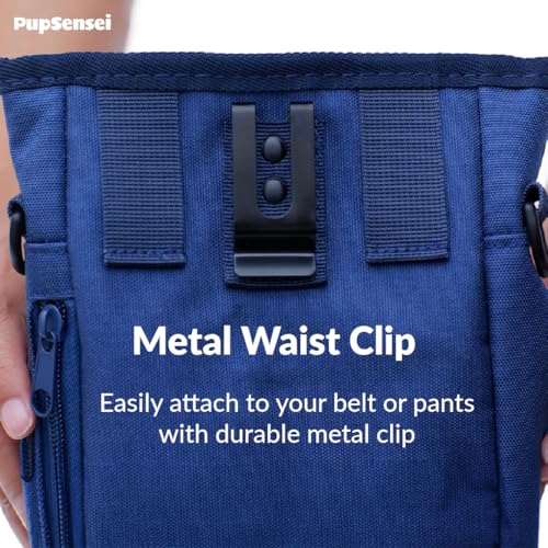 Dog Treat Pouch for Training – Magnetic Dog Treat Bag with Belt Clip & Poop Bag Dispenser – Hands Free Carry Pouch with Auto-Close Access & Shoulder Strap – Durable Pet Gear – Navy Blue - color: Navy Blue