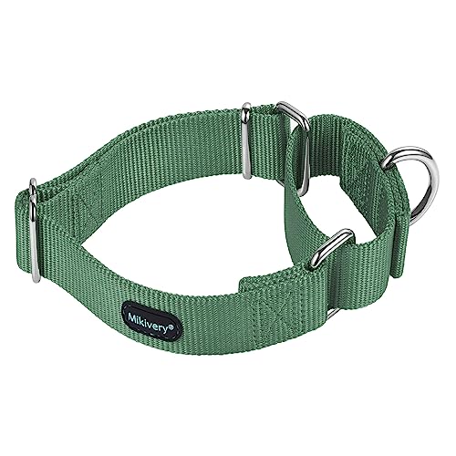 Mikivery Martingale Dog Collar Nylon Adjustable and Safety Training Metal Buckle Dogs Collars for Small Medium and Large Breed(Emerald,L) - color: Emerald, size: L