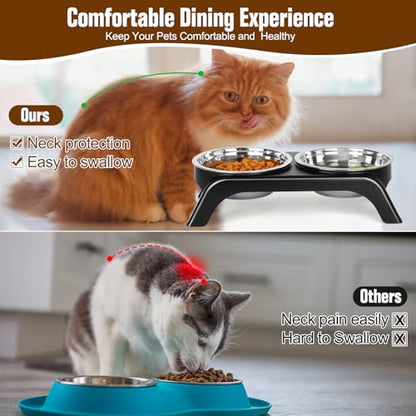 Elevated Cat Bowls, Anti Vomiting Raised Cat Food Bowl with 2 Stainless Steel Bowls, Prevent Neck Pain Cat Bowl Set, ABS Anti Slip Stand Cat Bowls for Indoor Cats & Puppies (Grey) - color: Grey