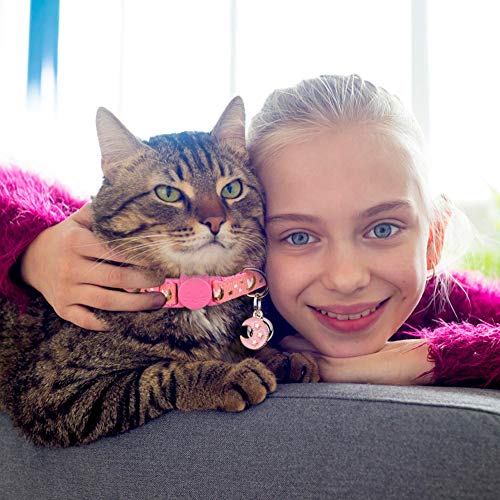 Baeuppit 2Pcs Breakaway Cats Collars Cat Collars for Boy Cats Adjustable Kitten Collars with Bell,Black+Pink,8"-13.1" - color: Pink+Black, size: 8.0-13.1"