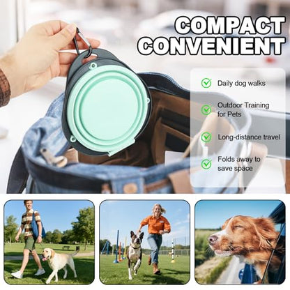 Green Collapsible Dog Bowls with Carabiner 2-in-1 Foldable Slow Food Bowl(130g)&Water Bowl(320ml) for Dogs and Cats Travel - color: Green