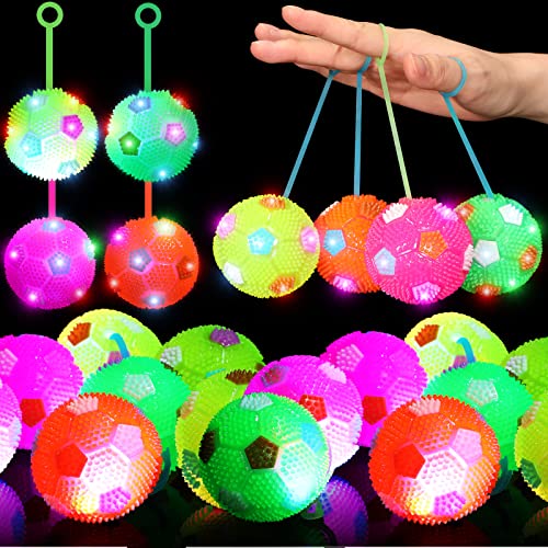 16 Pieces LED Light up Ball Spiky Bouncy Soccer Ball Multicolor Stress Relief Flashing Glow in The Dark for Party Favors Gifts School Rewards Classroom Prizes Adults, Teens and Children - size: Small