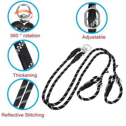 Double Slip Lead Dog Leash 3.6FT 0.4" Durable Heavy Duty No Pull Pet Walking Training Lead Leashes Rope Dual Slip Lead Rope Dog Leash for Double Dogs
