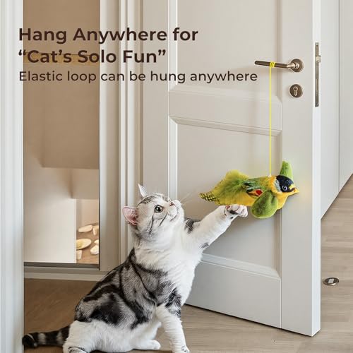 2-pack catnip cat toys that stimulate indoor cats' natural hunting instincts,Interactive plush bird toy with realistic chirping sounds to tease your cat (Brown artificial bird + green artificial bird) - color: Brown artificial bird + green artificial bird