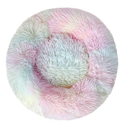 otoez Kitten Puppy Bed Extra Small XS Round Dog Cat Beds Anti Anxiety Plush Pet Calming Donut Bed with Non-Slip Waterproof Bottom, Washable (15.7", Rainbow) - color: Rainbow, size: 15.7"