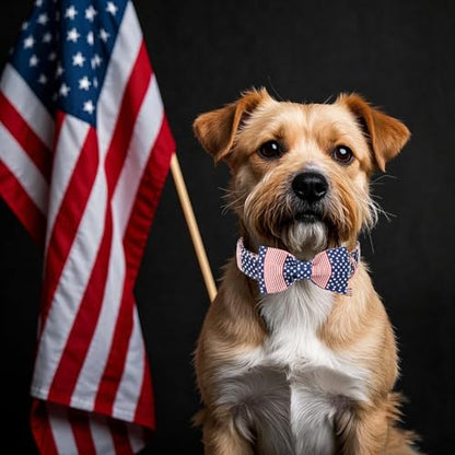 DOGWONG American Flag Dog Collar, 4 of July Dog Bow Collar Heavy Duty Adjustable Patriotic Dog Collar with Bowtie for Small Dogs - color: American Flag B, size: XS