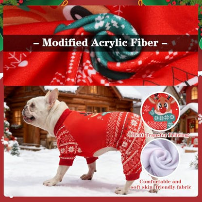 EXPAWLORER Dog Christmas Pajamas for Small Medium Large Dogs, Pet Holiday Onesie Costume, Warm Soft Lightweight Stretchy Xmas Outfit Winter Clothes Sweater Jumpsuit Pjs for Puppy Cats Boys & Girls SM - size: S-Medium