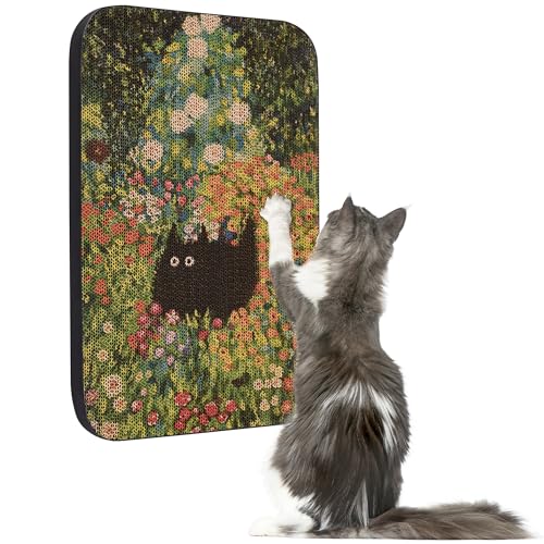 Art Cat Scratcher, Wall-Mountable Cat Scratching Board, Cat Wall Scratcher 16.7x11x1 Inch Cat Scratch Pad and Cat Scratchers for Indoor Cats Toy Furniture Protector（Flower Garden） - color: Flower Garden