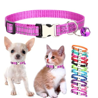 Light Purple Kitten Collar with Bell, Reflective Nylon XS Cat Collars Soft Puppy Collar Adjustable Buckle for XSmall Small Dogs Puppies Female Tiny Pets Boy Girl Kitten Yorkie X-Small - color: Purple