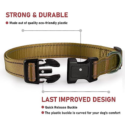 Reflective Dog Collar with Buckle Adjustable Safety Nylon Collars for Small Medium Large Dogs, Brown S - color: Brown, size: Small :Width 5/8",Neck 10-14"