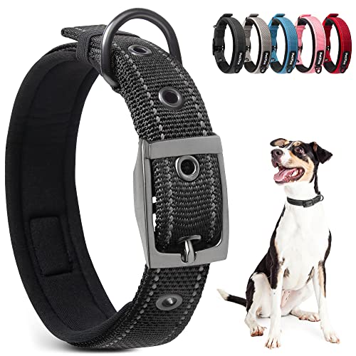 Dog Collars for Small Dogs, Neoprene Padded Dog Collar, Reflective Heavy Duty Pet Collars with Durable Metal Belt Buckle for Walking, Black, S - color: Black, size: Small (11"-14.5")