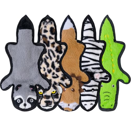 SHARLOVY No Stuffing Dog Toys Crinkle Squeaky, Long Lasting Chews for Aggressive, Durable Plush Dog Puppy Chew Toys for Teething, with 6 Tough Layers for Small Medium Large Breed - color: 5pack, size: Small