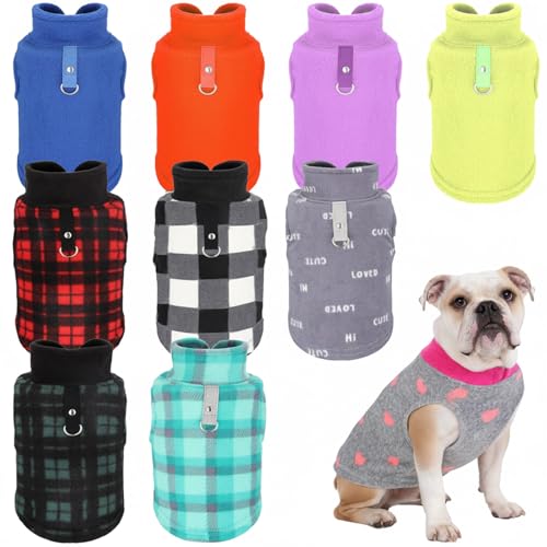 Reginary 10 Pack X-Large Dog Sweaters Fleece Pet Dog Clothes with Leash Ring Soft Warm Winter Puppy Plaid Shirt(Stylish) - size: X-Large,11-15.4 lb, style: Stylish