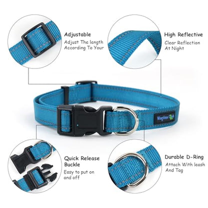 Wagtime Club Reflective Dog Collar with Buckle Quick Release Adjustable Nylon Collar for Small Medium Large Dogs (Medium, Bright Blue) - color: Blue, size: m