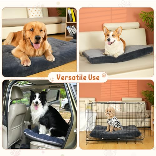 EMPSIGN Stylish Dog Bed Mat Dog Crate Pad Mattress Reversible (Cool & Warm), Water Proof Linings, Removable Machine Washable Cover, Firm Support Pet Crate Bed for Small to XX-Large Dogs, Grey - size: L(35"*22"*3")