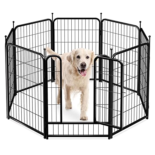 PawGiant Dog Fence Playpen 24”/32”/40” Indoor Outdoor for Small/Medium/Large Dogs, Metal Pet Puppy Cat Exercise Fencing Gate Crate Cage Outside RV, Camping, Yard, Garden - style: 8 Panel