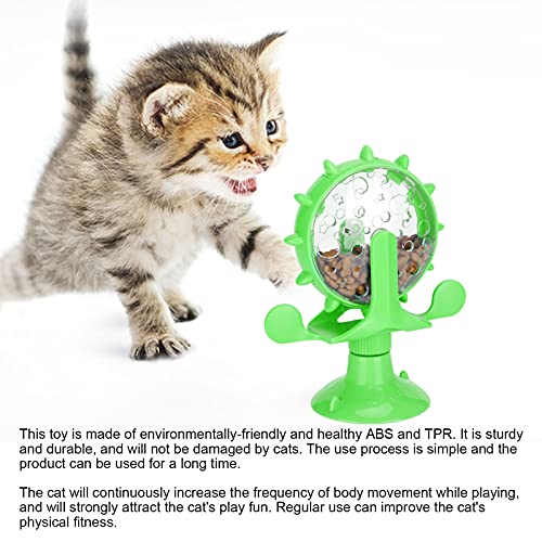 Cat Food Leakage Toy, Windmill Treat Dispensing Cat Puzzle for Indoor Cats, Interactive Slow Feeder with Suction Cup for Kitten Snacks, Mental Enrichment & Fun Play - color: green
