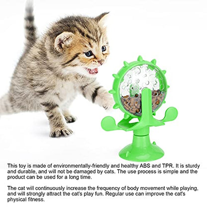 Cat Food Leakage Toy, Windmill Treat Dispensing Cat Puzzle for Indoor Cats, Interactive Slow Feeder with Suction Cup for Kitten Snacks, Mental Enrichment & Fun Play - color: green