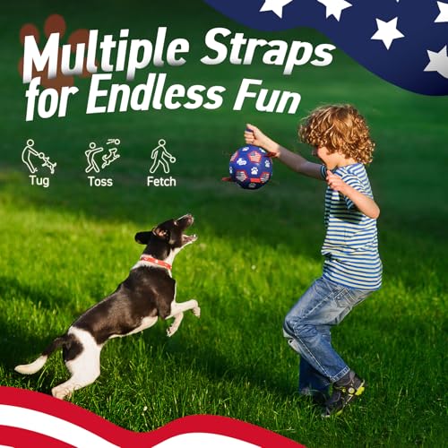 QDAN Dog Toys, Soccer Ball with Straps, Durable Dog Balls for Small Medium, Beach Pool Dog Water Toy (6 Inch) - color: Flag, size: 6 Inch