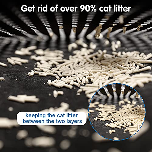 Cat Litter Mat Double Layer, Kitty Litter Trapping Mat with MiLi Rice-Shape Design, Waterproof & Urine-Proof EVA, Easy Clean Scatter Control Mat for Litter Box, 21" x 14", Black