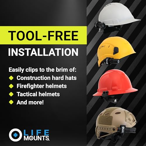 Life Mounts Firefighter Helmet Light - 3.5"x1.5", White LED - 360° Rotation Side Mount Hard Hat Light - Quick Detach & Handheld Fire Helmet Flashlight - Weatherproof Headlamp for Hard Hat Brim - color: White LED, size: 3.5"x1.5" - Tactical Helmet Light