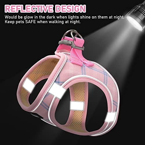 Small Dog Harness Collar and Leash Set, Step in No Chock No Pull Soft Mesh Adjustable Dog Vest Harnesses Plaid Reflective for Dogs Puppy Cats Kitten Rabbit (Pink, XXXS) - color: Pink, size: XXXS