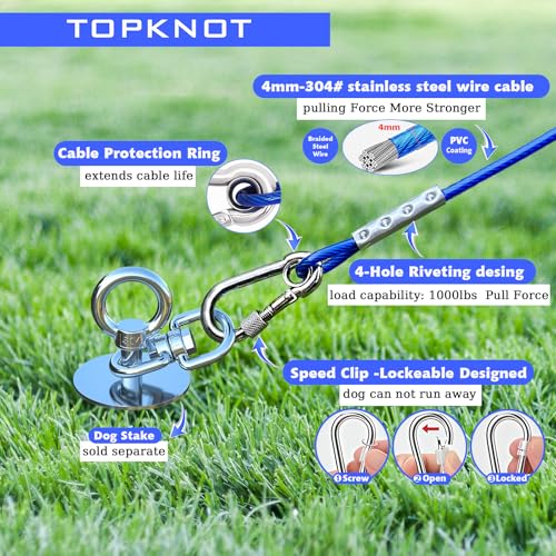 Dog Tie Out Cable and Stake,with 20FT Heavy Duty Cable,360°Swivel Dog Run- No Tangle,Runner for Yard R- Up to 150LBS,Ideal for Outdoor Camping - size: dog stake+20ft/150lbs