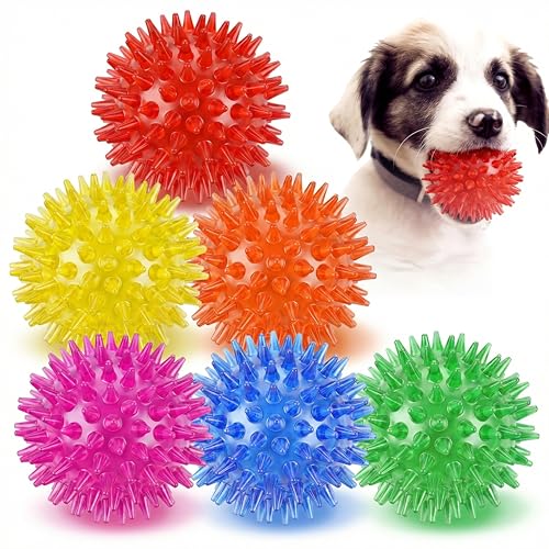 6 Pack Squeaky Spiky Dog Balls, Puppy Chew Toys for Teething, Food-Grade TPR Rubber Durable, Interactive Fetch Floating Dog Pool Ball Toy for Chewers for Small Medium (Small) - size: Small