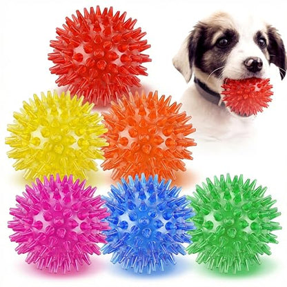 6 Pack Squeaky Spiky Dog Balls, Puppy Chew Toys for Teething, Food-Grade TPR Rubber Durable, Interactive Fetch Floating Dog Pool Ball Toy for Chewers for Small Medium (Small) - size: Small