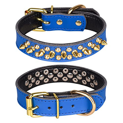 Spiked Studded Dog Collar, Soft Genuine Leather Dog Collar, Adjustable Dog Collars for Small Medium Large Dogs Breeds Pit Bull (S fit Neck 10.5-13", Dark Blue) - color: Dark Blue, size: S fit Neck 10.5-13"