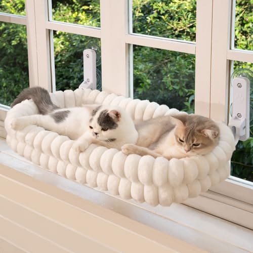 Cat Window Perch for Indoor Cats Hammock for Window with Reversible Cushion, Foldable Cat Window Bed for Large Cats and Kittens(White,Large) - color: White, size: Large